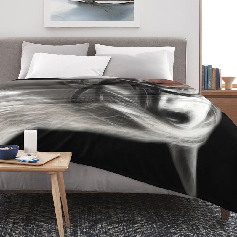 Surreal Black & White Horse Portrait Design Blanket - Art Theme Flannel Blanket