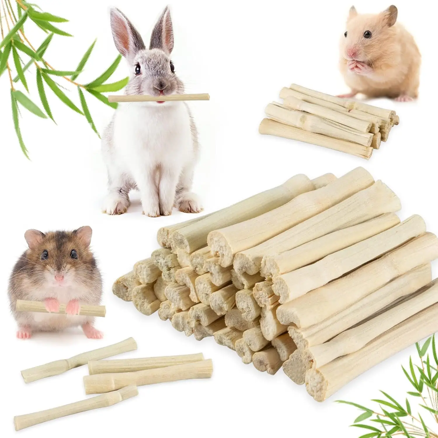 EVERBETTERUS Sweet Bamboo Chew-Sticks Natural Rabbit Bamboo Sticks 100g Small Animal Chew Toy Bunny Molar Treats Atural Teeth Grinding Toys for Squirr