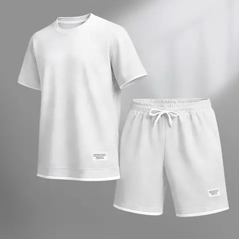 Men's Solid-Color Waffle-Knit Short-Sleeve Shirt and Shorts Set