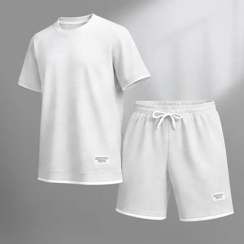 Men's Solid-Color Waffle-Knit Short-Sleeve Shirt and Shorts Set