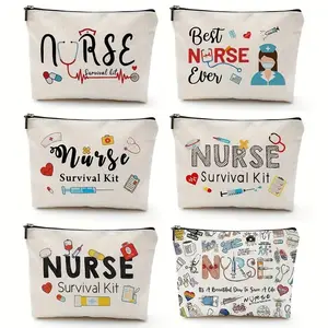 2 Packs Nurse Survival Kit Cosmetic Bag,Nurse Thank You Makeup Bag, Cartoon Medical Pattern Large Capacity Zipper Cosmetic Pouch, Multi Functional Travel Organizer for Nurses, Ideal for Nurse Appreciation Week, Graduation Beach vacation Summervibes