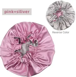 Adjustable Reversible Strawberry Shortcake Bonnets Pink Silver Machine Washable Satin Hair Care Cap Styling Tools Heatless Sleep Cap for Haircare