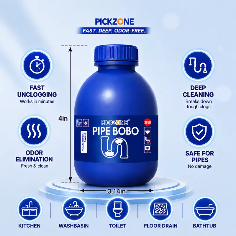 PICKZONE BOBO Pipe Fast-Acting Odourless All-Purpose Cleaner - Clog Clearing Solution for Kitchen, Shower Drains, Safe for All Pipes (Clog Clearing All-Purpose Cleaners for Home Care)
