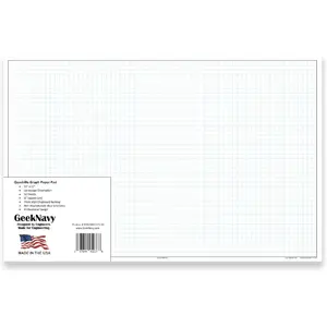11" x 17" Quadrille Graph Paper 50 Sheets Landscape - 0.25" 4x4 Square Grid, Blueprint, High Brightness, Border-Outlined, Large Drafting (1-Pack)