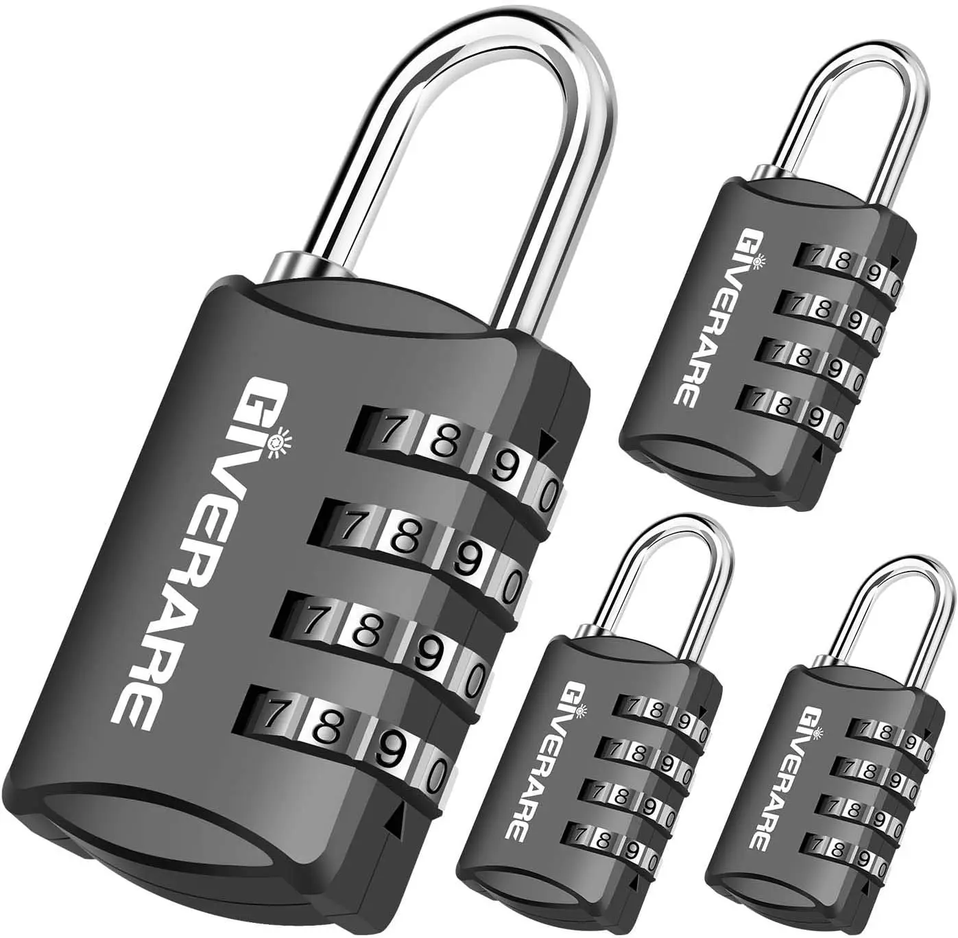 4-Pack Combination Lock, 4-Digit Padlock Keyless, Retractable Luggage Locks for Backpacks, Gyms, Schools, and Employee Lockers, Weatherproof Travel Lock for Fences, Backyard Gates, Hasps, Color: Black
