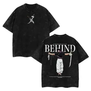 Men's Jujutsu Kaisen Toji x The One Who Left It All Behind Limited Double-Printed Casual T-Shirts, Retro Vintage Oversized Washed Short-Sleeve Round-Neck Heavyweight Cotton Streetwear Top, Phantom Merchandise, Gift for Anime Fans