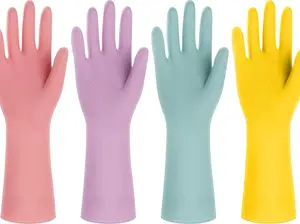 4 Pairs Rubber Kitchen Dishwashing Gloves - Colorful Reusable Household Cleaning Gloves Outdoor Chores for Women & Men (Large)