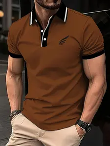 Men's summer polo shirt, 3D digital printing design, short sleeved casual minimalist style, using contrasting color design, perfect for summer golf wear
