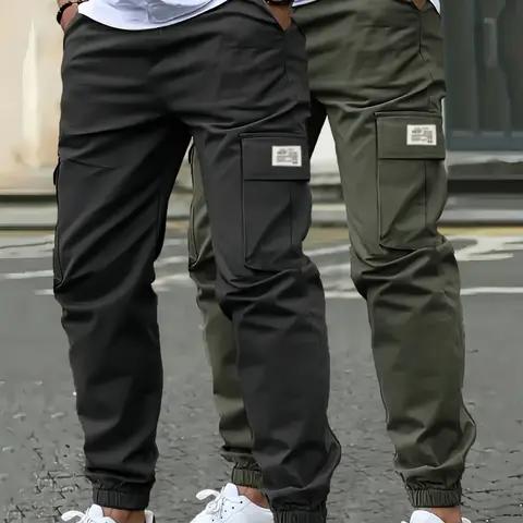 Men's Solid Flap Pocket Cargo Pants, Casual Cargo Style Regular Fit Casual Comfy Athletic Trousers for Daily Wear, Men's Bottoms for All Seasons