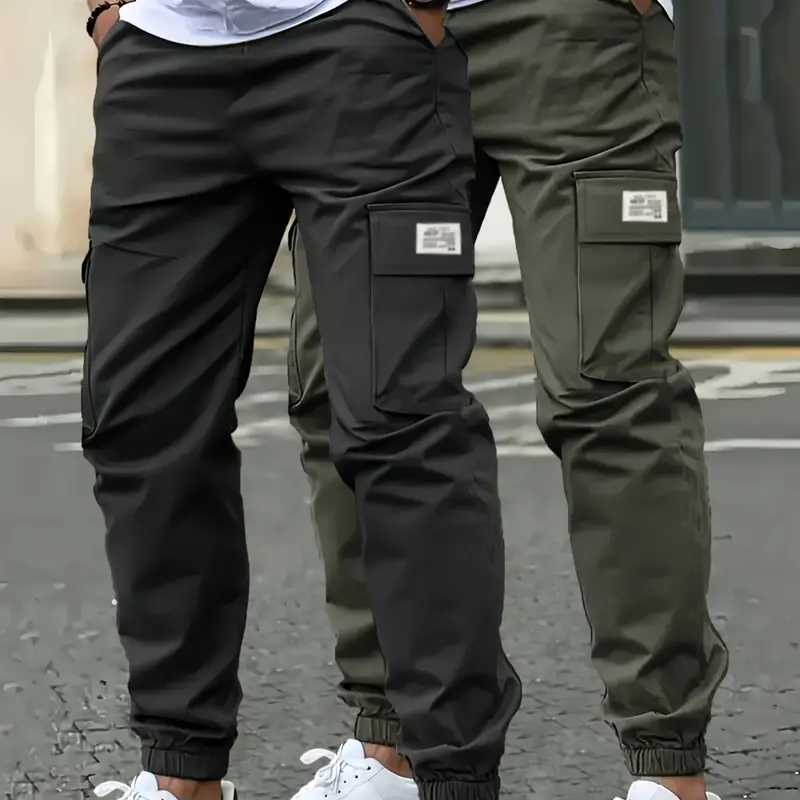 Men's Solid Flap Pocket Cargo Pants, Casual Cargo Style Regular Fit Casual Comfy Athletic Trousers for Daily Wear, Men's Bottoms for All Seasons