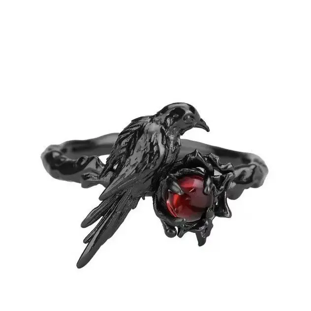 Sylus Crow Cosplay Ring, Dark Fantasy Crow Motif Jewelry for a Goth Halloween Aesthetic, Adjustable Unisex Costume Accessory, Dark Fantasy Aesthetic