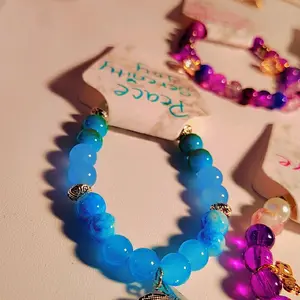 Spiritual Healing Bracelet with Blue and Purple Beads for Positive Energy and Well-being Customizable and Prayed Over Accessory