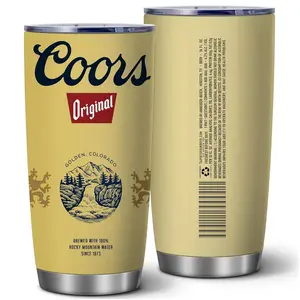 Coors Gold Original Beer Tumbler 20oz Stainless Steel Insulated with Lid - Cup Drinkware Flasks Portable Reusable Washable Bottled Mug Water Bottles