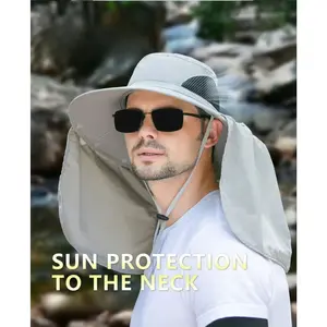 Unisex UPF50+ Sun Protection Hat, Waterproof Outdoor Fishing Hat with Detachable Neck Flap, Adventure Solar Shading Bucket Hat, 1 Piece Pack