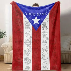 Puerto Rico Flag Pattern Lightweight Cozy Personalized Flannel Blanket, Soft Home & Office Throw, Warm Nap Blanket, Perfect Gift for Him, Cozy and Comfortable