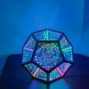 Infinity Trance LED Table Lamp, RGB Color-Changing Geometric Mirror Light with Infinite Tunnel Effect and Openable Display Design for Bedroom, Gaming Desk, Living Room, or Ambient Décor