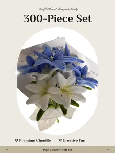 300Pcs Pipe Cleaners Flower Making Craft Kit, Blue & White Chenille Stems Bulk with Gardening Tape Stamen, Easy DIY Bouquet Set for Beginners Gift