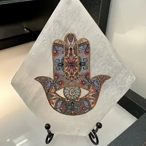 Cuarzo curación piedra preciosa cruda chacra natural selenita losa con mano selenita chakra Fátima roca cristal losa para Decoración Crystal