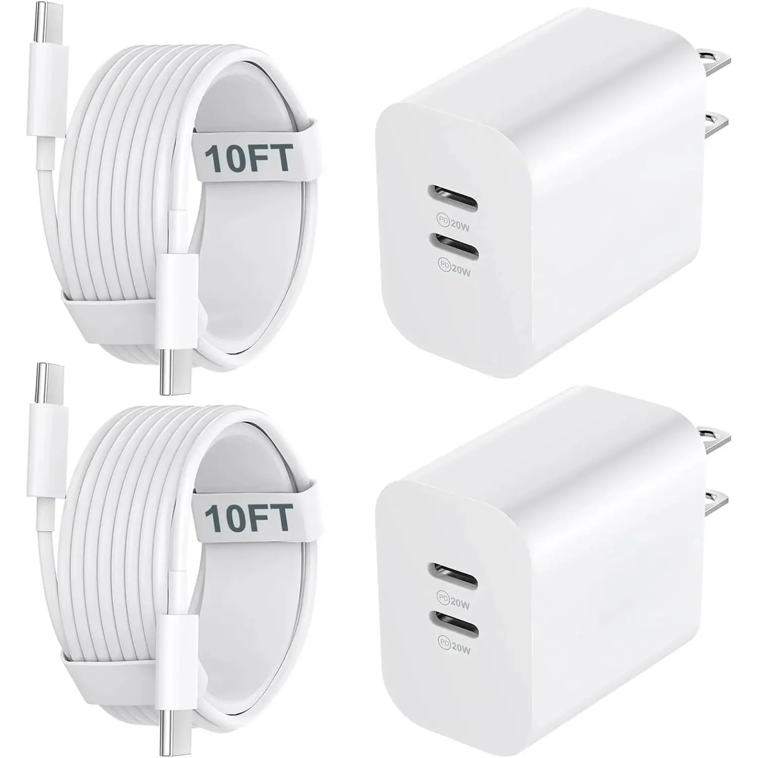 Charger Fast Charging, 20W Dual Port USB C Charger Block with 10FT Long USB C to C Charging Cable Cord for iPhone 15 Pro Max/15Pro/15/15Plus,iPad Pro/Air, Samsung