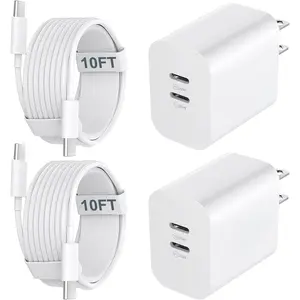 Charger Fast Charging, 20W Dual Port USB C Charger Block with 10FT Long USB C to C Charging Cable Cord for iPhone 15 Pro Max/15Pro/15/15Plus,iPad Pro/Air, Samsung