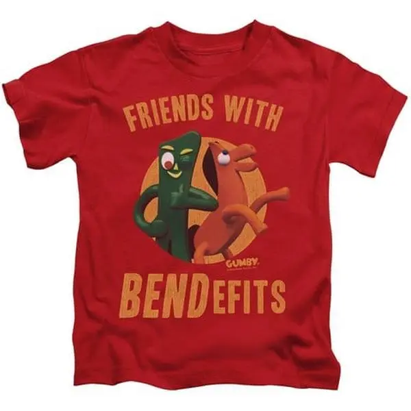 Gumby 'Bendefits' Graphic T-Shirt for Juvenile Boys in 100% Pre-Shrunk Cotton, Casual Red Short-Sleeve Crew Neck, Hem, Shortsleeve, Basic