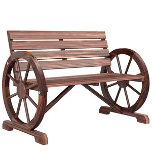 41" Wooden Wagon Wheel Bench For Garden Or Patio Rustic Fir Wood Slatted Seat Holds 550 Lbs For Two Adults
