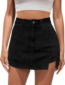 Jean Skorts for Woman High Waisted Trendy Slit Stretchy Denim Skirt with Shorts Y2K Casual Summer Skorts Skirts