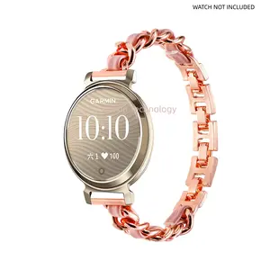 Fashion strap for Garmin Lily 2 metal strap 14mm ultra-thin metal stainless steel adjustable strap Replacement strap and Garmin women's metal strap Denim chain strap Leather with metal luxury strap Smart Watch Straps Smart Watch Accessories