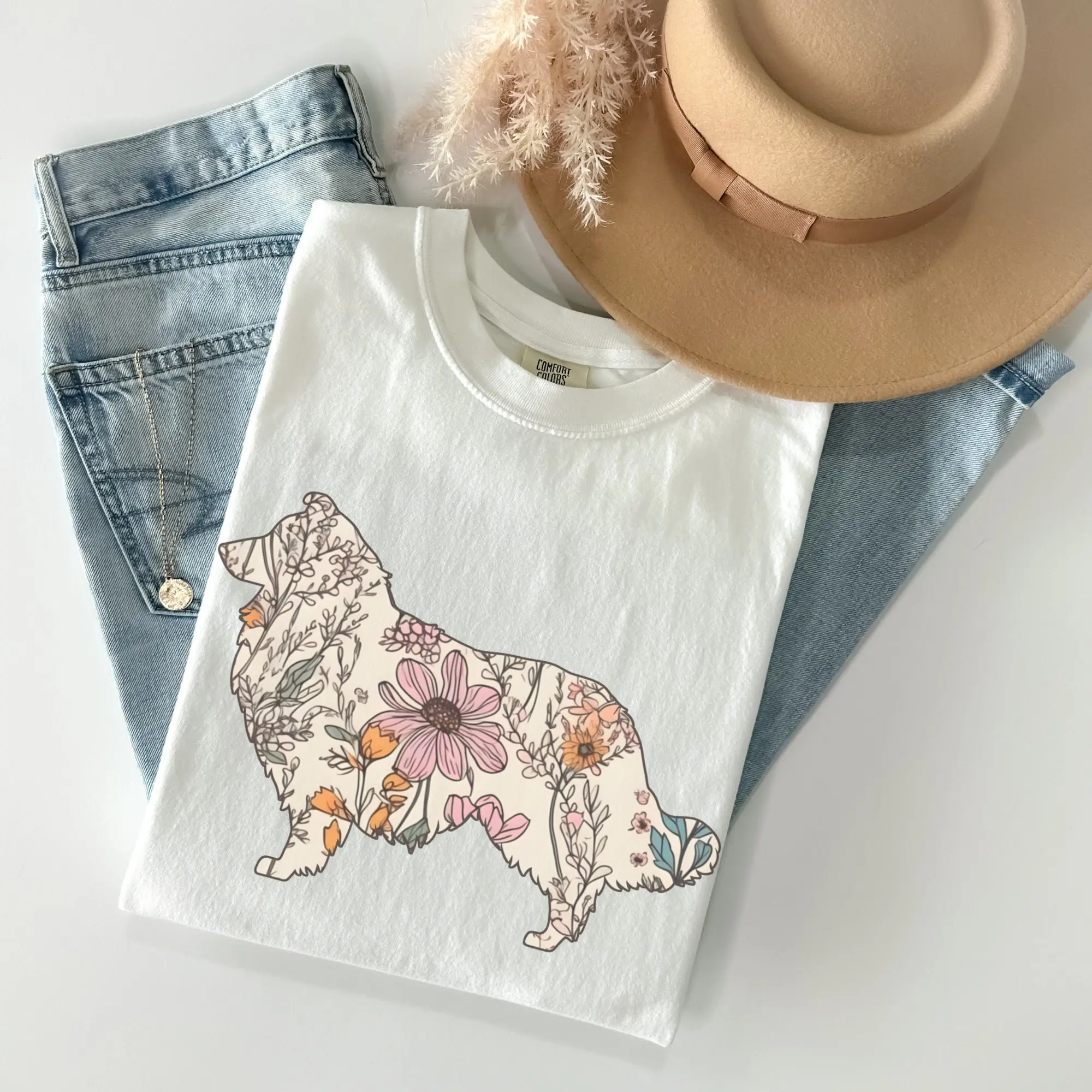 Comfort Colors Rough Collie Shirt, Wildflowers Collie Mama Tshirt, Cottagecore Collie Mom Gift, Gift for Rough Collie Mom, Floral Dog Gifts