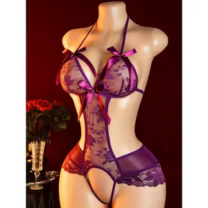 Sexy Lace-Up Bodysuit with Rose Cutouts, Sheer Mesh Design - Adjustable Straps for a Bold and Alluring Look, Perfect for Valentine's Day Date Night, Sexy Dresses for Women, Sexy Bodysuits, Sexy Lace Lingerie for Women, Romantic Wear, Intimate Apparel, Del