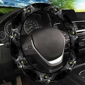 Mysterious Black Cat Eyes Pattern Steering Wheel Cover, Dark Sleek Style - Fit Car Interior Accessory, Durable Material, No Inner Ring, For All Seasons Automotive Accessories, Best Festive Gift Item For Family.11.25QWA-658