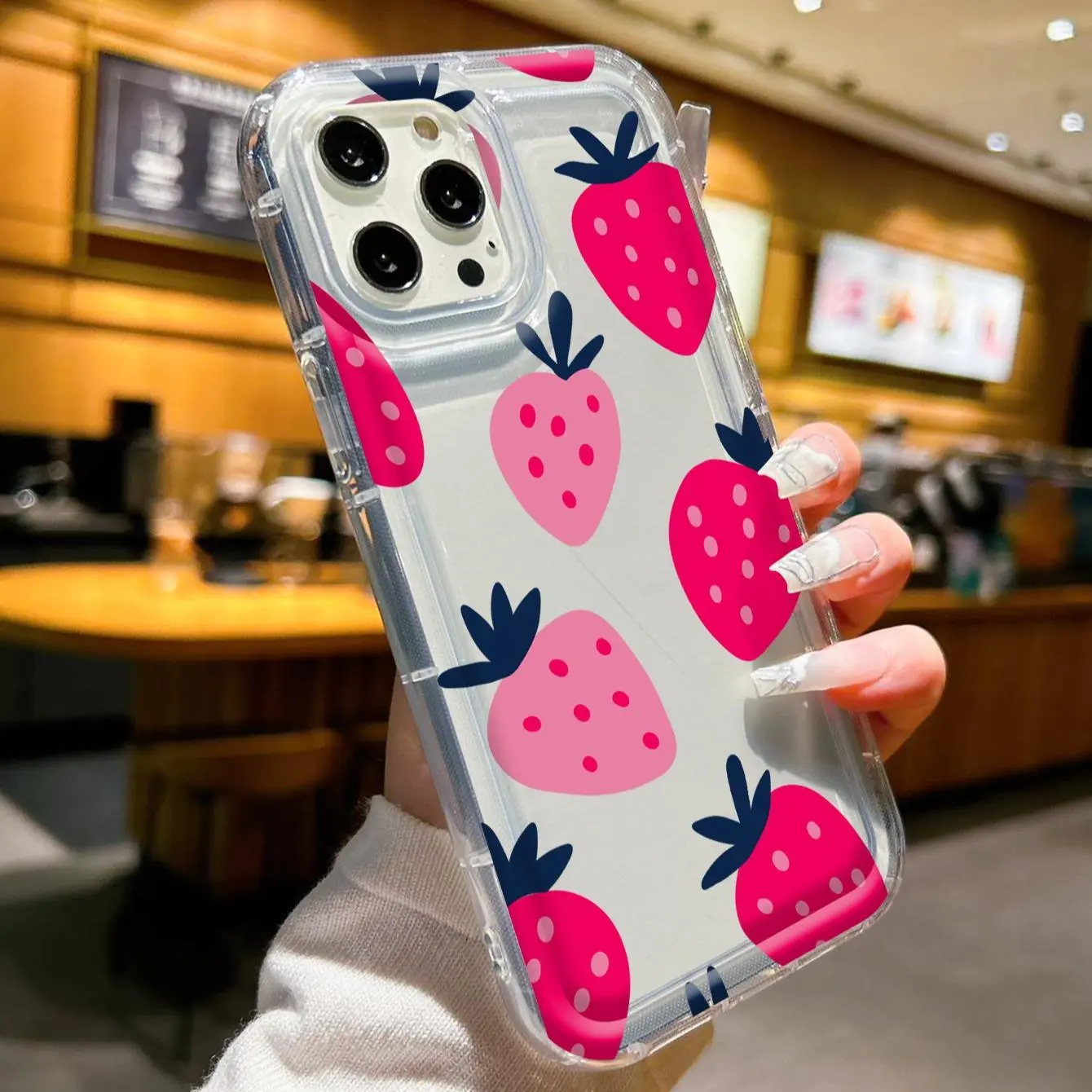 Strawberry Pattern Phone Case, Decorative Phone Protective Cover, Shockproof Phone Cases Compatible with iPhone & Samsung Galaxy