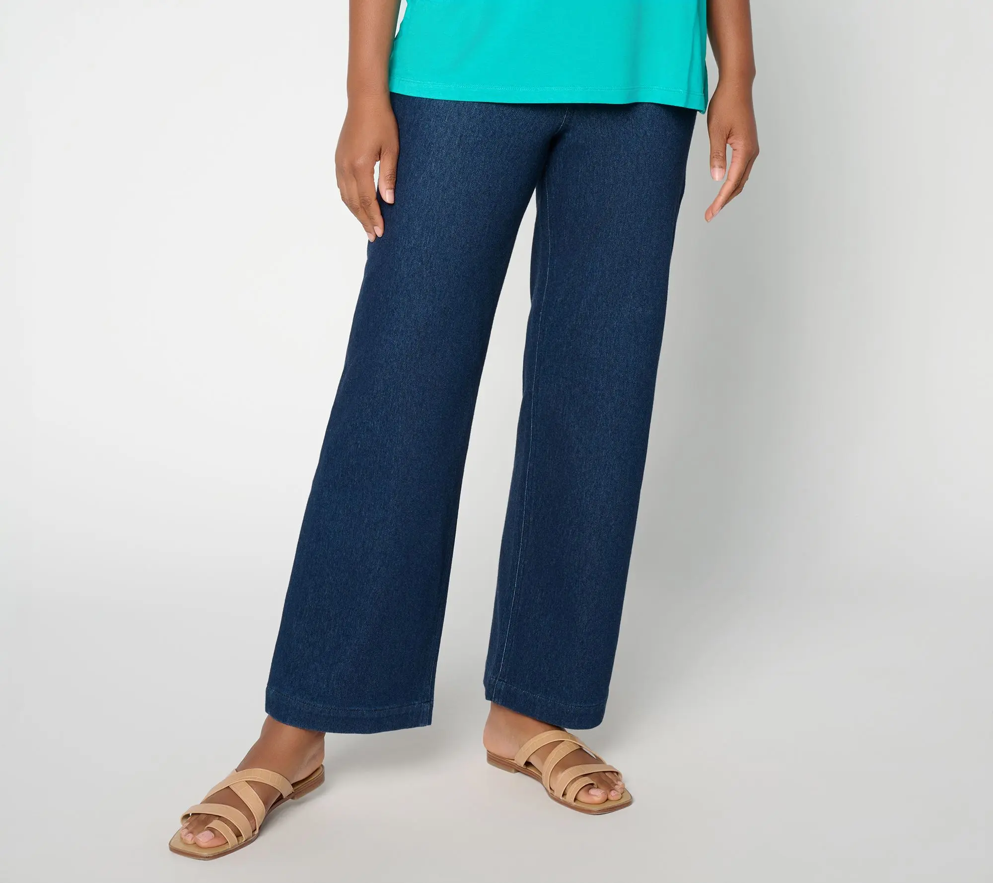 Susan Graver Petite Stretch Denim Straight Leg Pull-On Jean