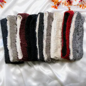 Handknitted Solid Wool Headband, Fleece Lined,Ear WarmerNeutral Color Stylish Crocheted Headwrap,Warm Headband,Gift For Her,Winter Accessory