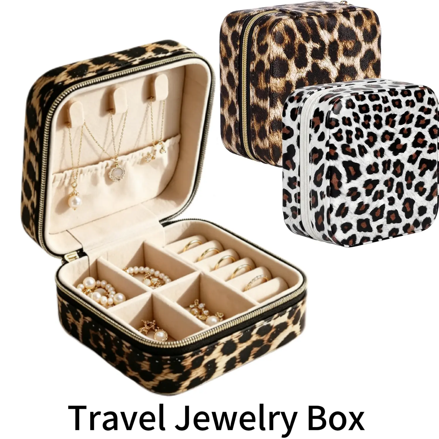 2-Pack Leopard Print Travel Jewelry Box with Mirror, Portable Laser Engraved Jewelry Case Organizer for Women, Mini Storage Holder for Rings, Earrings & Necklaces, Ideal Wedding Gift for Her