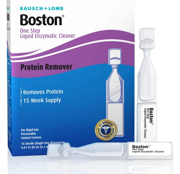 Boston One Step Liquid Enzymatic Cleaner RGP Lens, 15 Count | Preservative-free protein remover, rigid gas permeable lens solution, sterile single-use dispensers, hard contact lens care