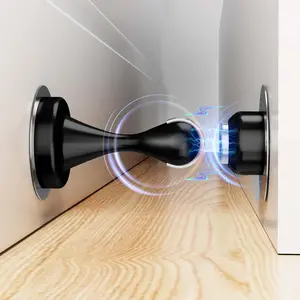 Door Stopper - Stainless Steel Door Stoppers for Bottom of Door|  Door Stop for Wall and Floor Mounting| No Drilling Door Catch Door Holder with  Adhesive Tapes, Black 1 Pack