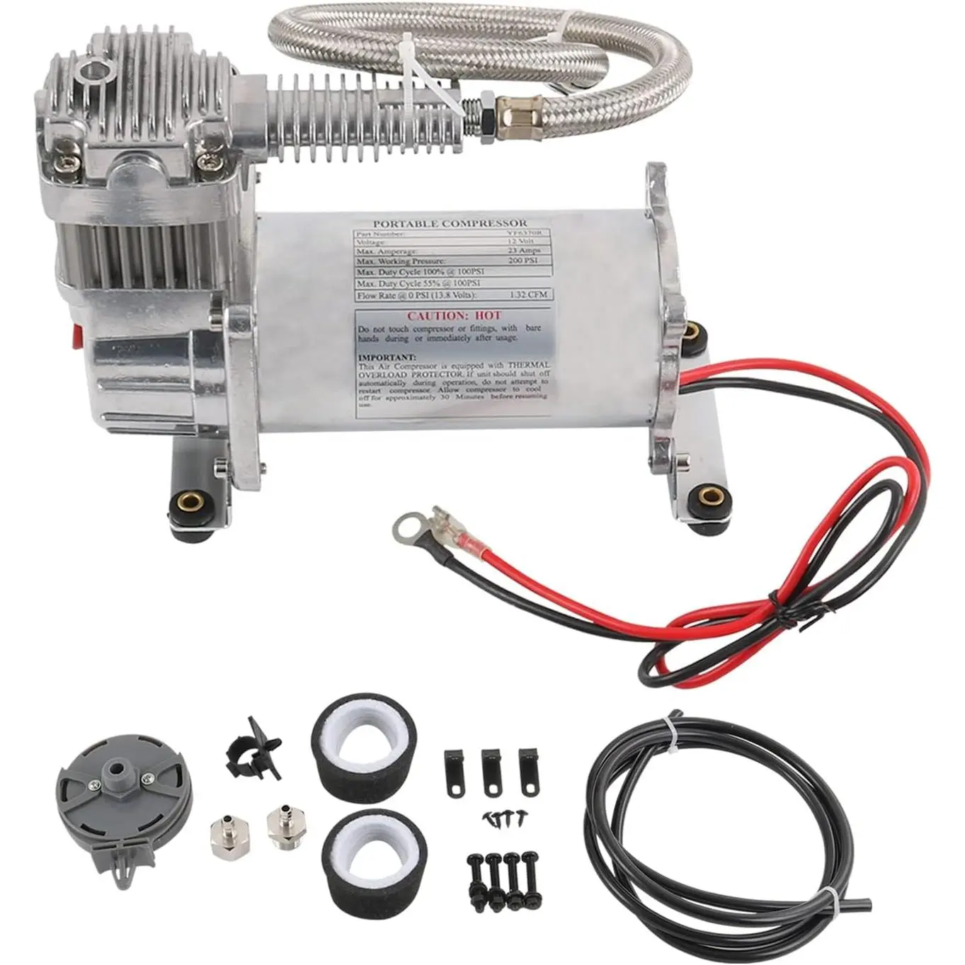 12V 444C 200 PSI Chrome Air Compressor for Auto/