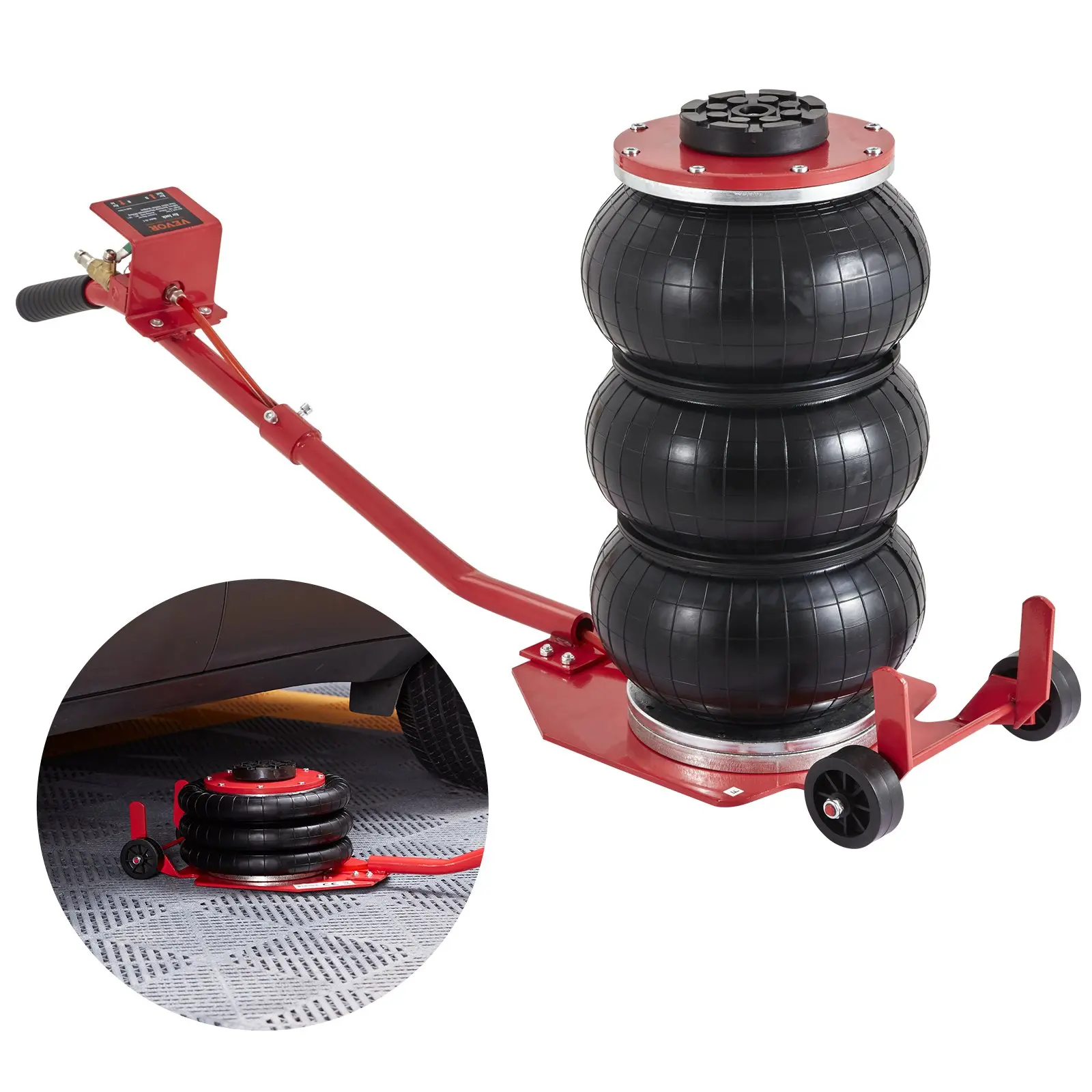 VEVOR Heavy Duty 3-Ton/6600lb Air Jack, Triple Bag Airbag Jack with 6 Steel Pipes & Ergonomic Long Handles, Fast Lift Up to 17.7in/450mm in 3-5s, Larger Force-Spreading Pad, for Cars, SUVs, Pickups, Micro Cars, Garages (Red)