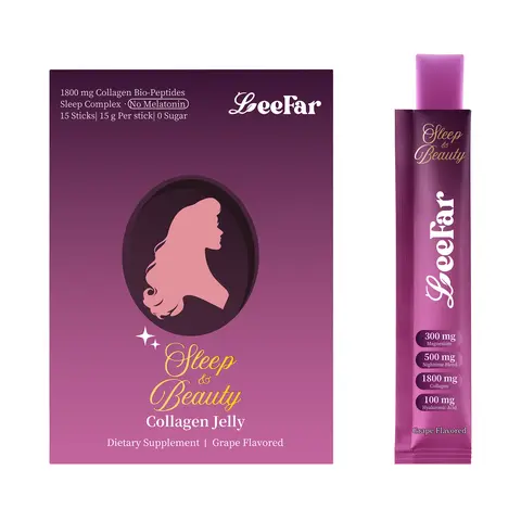LeeFar Sleep & Beauty Collagen Jelly – 1800mg Bio-Peptides Collagen + Nighttime Blend | Magnesium Glycinate, L-Theanine, Hyaluronic Acid | Restful Sleep, Skin Elasticity & Hydration, Collagen Formation for Hair, Skin & Nails | Grape Flavor |15 Stick Packs