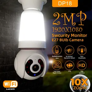 Smart Home Bulb Wifi Surveillance Camera, Full Color Night Vision, Automatic Human Tracking, Zoom, Indoor Security Monitor, Wi-Fi, Compatible with Alexa