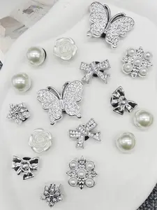 Rhinestone Decorated Shoe Charms, Faux Pearl Decorated Shoe Decoration Charms for Clogs, Fashionable Bridal Shoes Decoration for Women & Girls, Shoe Charms Set