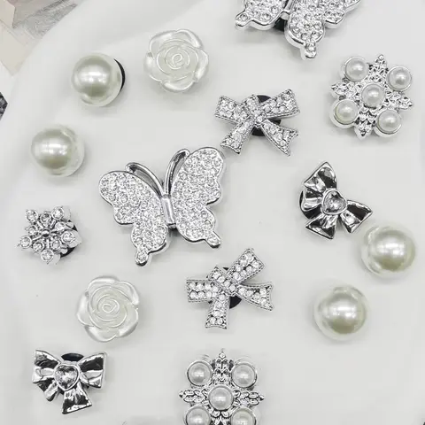 Rhinestone Decorated Sparkling Shoe Charms, Faux Pearl Decorated Shoe Decoration Charms for Clogs, Cute Shoe Charms, Cute Shoe Decorations, Bridal Shoes Decoration for Women & Girls, Shoe Charms Set, Shoe Embellishments, Shoe Accessories