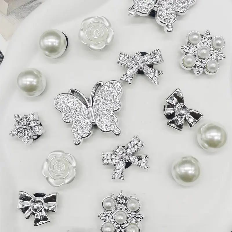 Rhinestone Decorated Sparkling Shoe Charms, Faux Pearl Decorated Shoe Decoration Charms for Clogs, Cute Shoe Charms, Cute Shoe Decorations, Bridal Shoes Decoration for Women & Girls, Shoe Charms Set, Shoe Embellishments, Shoe Accessories