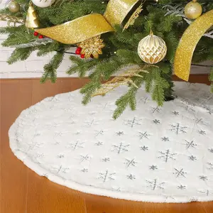 Christmas Sequin Tree Skirt 30in,White Soft Thick with Silver Snowflakes Decorations for 3FT 4FT 5FT Xmas Tree
