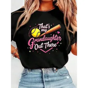 Proud Softball Grandma Cute Granddaughter Support Design T-Shirt for Women Men Cotton Clothing