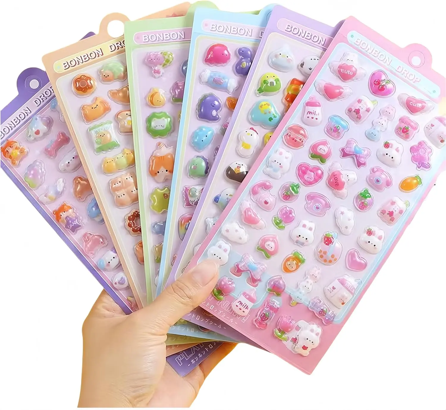 300+ 3D Puffy Stickers (6 Sheets) – Cute Resin Stickers for Kids & Adults, Phone Case, Notebook, Scrapbooking & Crafts