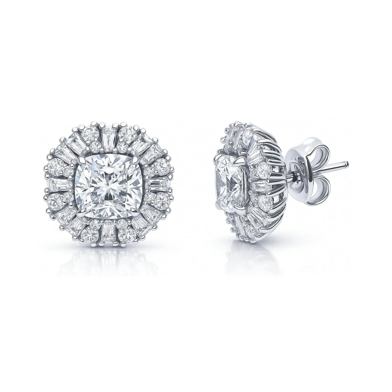 BERRICLE Sterling Silver Art Deco Halo Stud Earrings for Women, Cubic Zirconia CZ