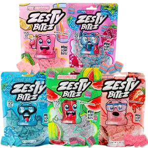 Zesty Bitez Buck Mama Pack 5 Flavors - Mini Snack Bites in Blazzberry, Berry Blue, Watermelon, Pink Lemonade, and Strawberry Fruity Flavors Candy Sour Sweet