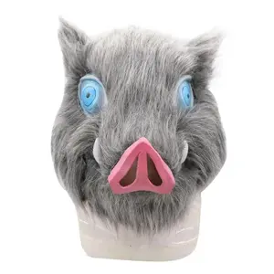 Cosplay Inosuke Hashibira Mask Helmet Demon Slayer Kimetsu No Yaiba Hood Hair Pig Mask Headwear Halloween Carnival Costume Prop